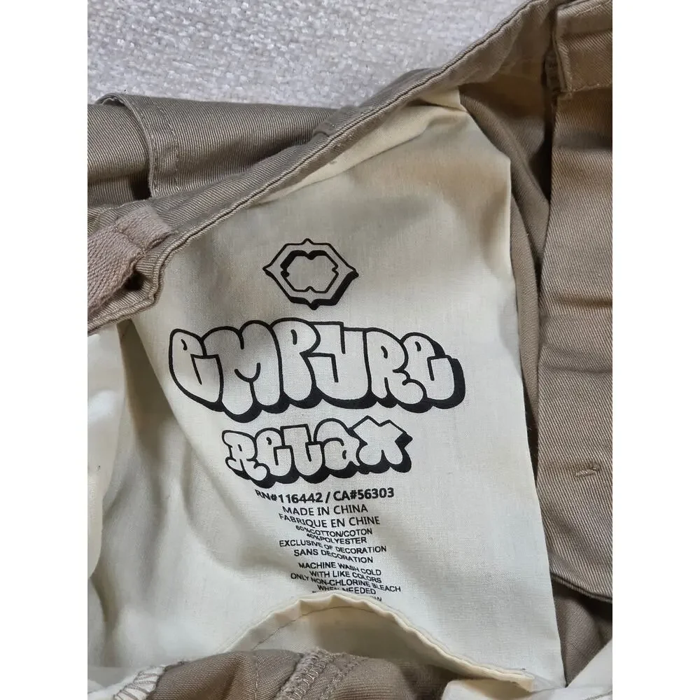 Empyre Cargo Pants Mens 32 Khaki Tan Loose Fit Drawstring Hem Skater Gorpcore